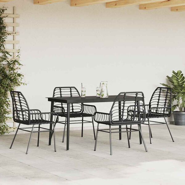 vidaXL Juego de comedor jard&iacute;n 5 piezas rat&aacute;n sint&eacute;tico vidrio negro