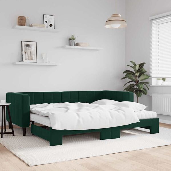 vidaXL Sof&aacute; cama nido con colch&oacute;n terciopelo verde oscuro 90x200 cm