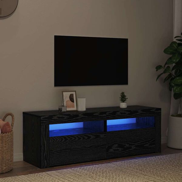 vidaXL Mueble de TV con luces LED roble negro 120x35x40 cm