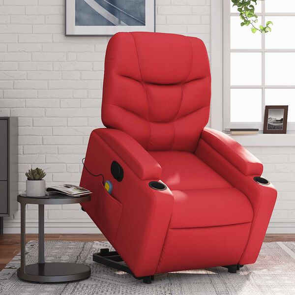 vidaXL Sillón de majaje elevable eléctrico cuero artificial rojo