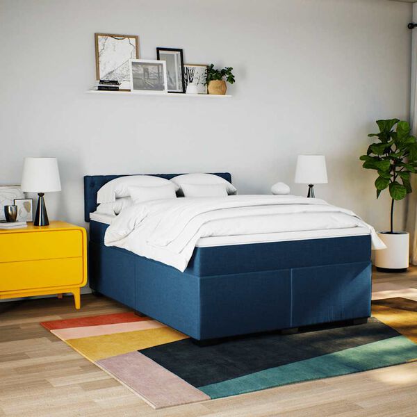 vidaXL Cama box spring con colch&oacute;n tela azul 140x190 cm