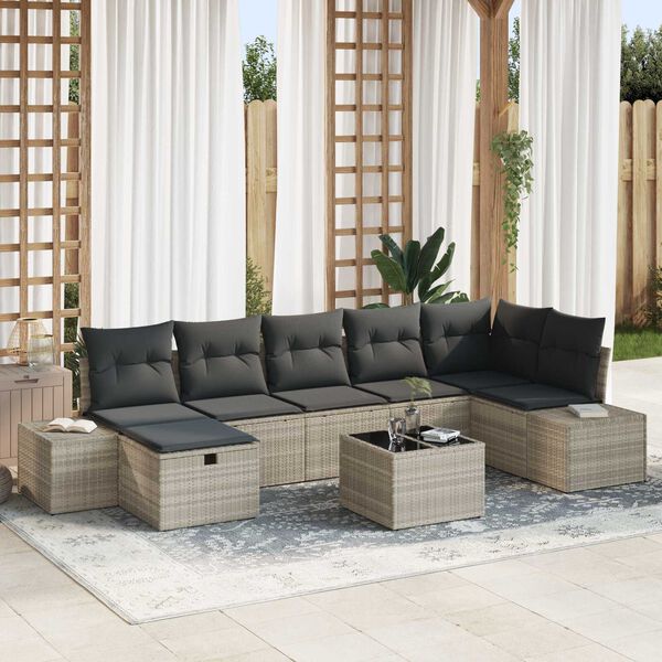 vidaXL Conjunto de sofá de jardín 8 pcs Gris Claro ratán sintético