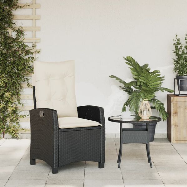 vidaXL Sill&oacute;n reclinable de jard&iacute;n con cojines rat&aacute;n sint&eacute;tico negro