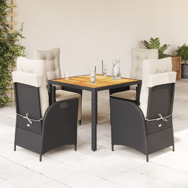 vidaXL Set de muebles jard&iacute;n 5 pzas con cojines rat&aacute;n sint&eacute;tico negro