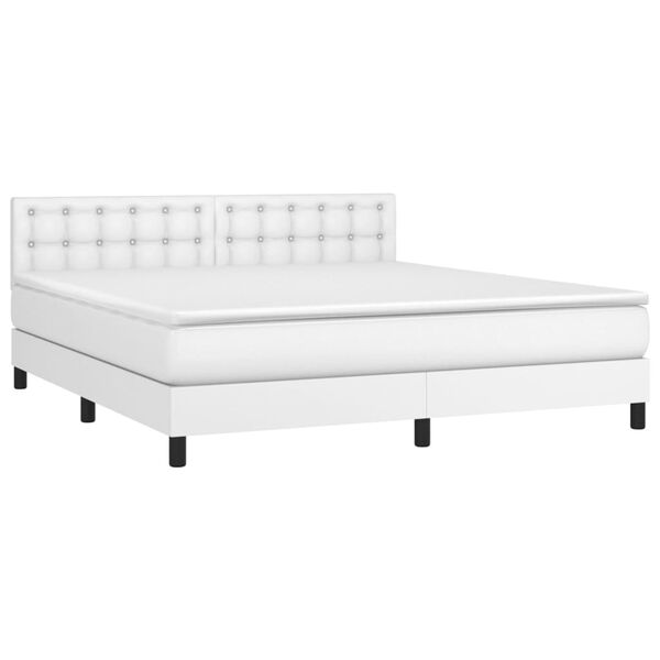 vidaXL Cama box spring colch&oacute;n y LED cuero sint&eacute;tico blanco 180x200 cm