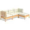vidaXL Muebles de jard&iacute;n 4 piezas con cojines madera de pino crema