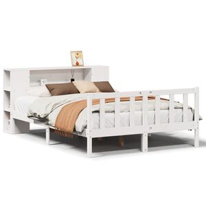 vidaXL Cama con estanter&iacute;a sin colch&oacute;n madera maciza blanca 120x200 cm
