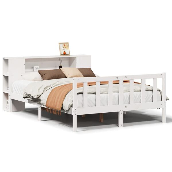 vidaXL Cama con estantería sin colchón madera maciza blanca 120x200 cm