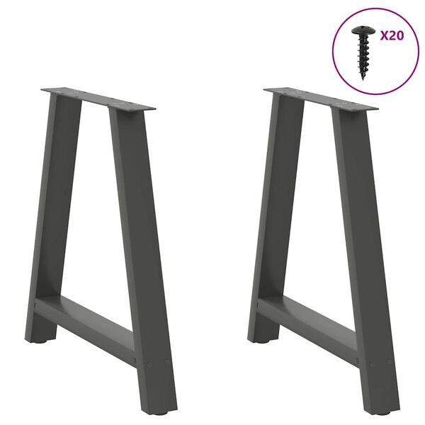 vidaXL Patas para mesa de comedor en forma de A (2 unidades), antracita, 70 x (72-73) cm, acero
