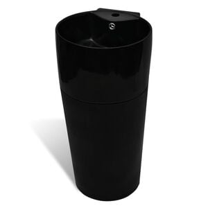 vidaXL Lavabo redondo de cer&aacute;mica con orificio de grifo/desag&uuml;e negr