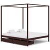 vidaXL Estructura de cama dosel 2 cajones pino marr&oacute;n oscuro 180x200cm