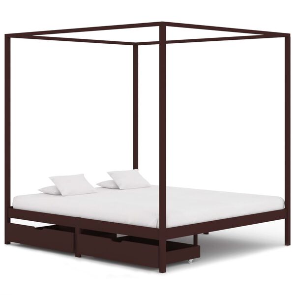 vidaXL Estructura de cama dosel 2 cajones pino marr&oacute;n oscuro 180x200cm