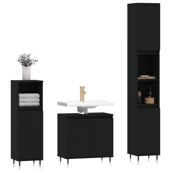 vidaXL Set de muebles de baño 3 piezas madera contrachapada negro