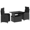 vidaXL Juego de comedor para exteriores 3 uds. Negro rat&aacute;n sint&eacute;tico