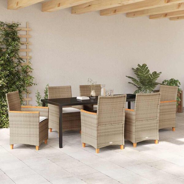 vidaXL Conjunto de Comedor de Jard&iacute;n 7 pcs Beige rat&aacute;n sint&eacute;tico