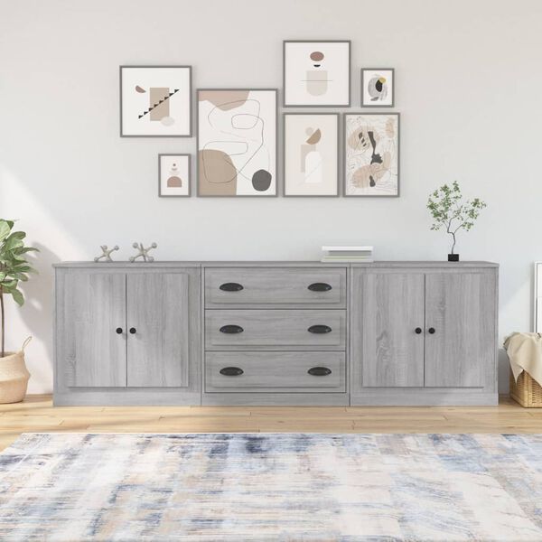 vidaXL Aparadores 3 piezas madera contrachapada gris Sonoma