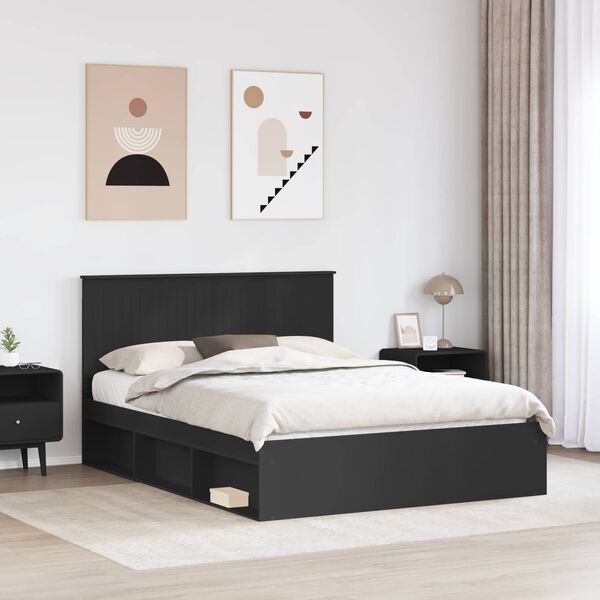 vidaXL Estructura de cama Negro 150 x 200 cm Madera de pino macizo