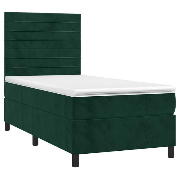 vidaXL Cama box spring colch&oacute;n y LED terciopelo verde oscuro 90x190 cm