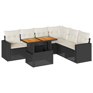 vidaXL Set de sof&aacute;s de jard&iacute;n 7 pzas con cojines rat&aacute;n sint&eacute;tico negro