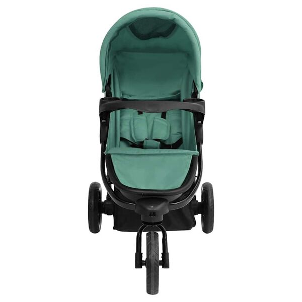 vidaXL Silla de paseo de beb&eacute; de 3 ruedas acero verde y negro