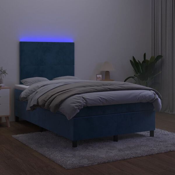 vidaXL Cama box spring colch&oacute;n y LED terciopelo azul oscuro 120x200 cm