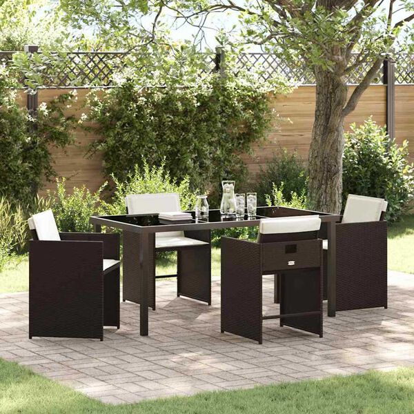 vidaXL Conjunto de Comedor de Jard&iacute;n 5 pcs Marr&oacute;n rat&aacute;n sint&eacute;tico