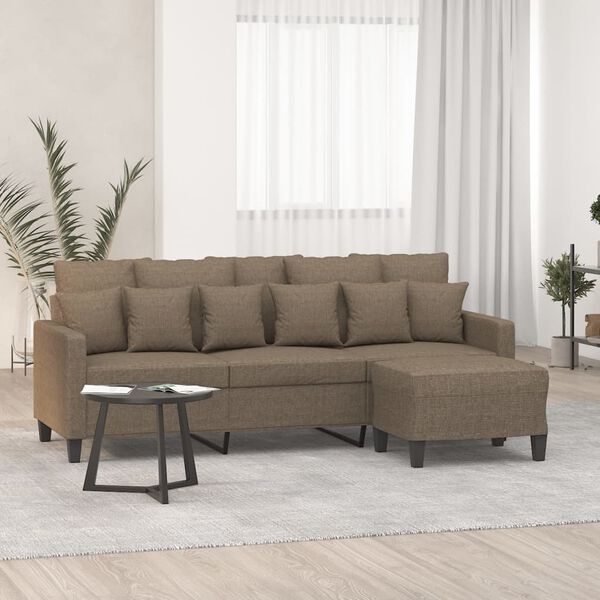 vidaXL Sof&aacute; de 3 plazas con taburete de tela gris taupe 180 cm