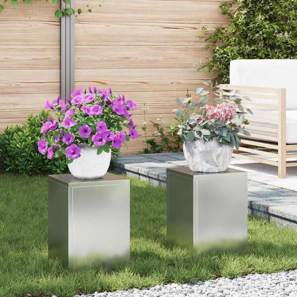 vidaXL Soporte de plantas 2 pcs Plateado 24 x 24 x 35 cm
