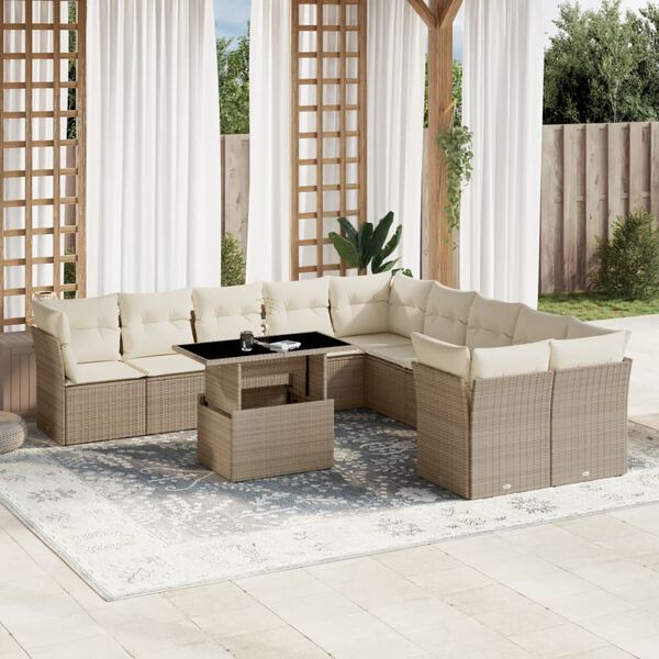 vidaXL Set de sof&aacute;s de jard&iacute;n 11pzas con cojines rat&aacute;n sint&eacute;tico beige