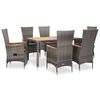 vidaXL Set de comedor de jard&iacute;n 7 pzas y cojines rat&aacute;n sint&eacute;tico gris