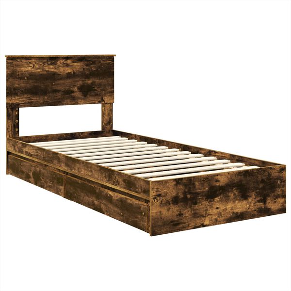 vidaXL Cama con almacenamiento con cabecera Roble ahumado 100 x 200 cm