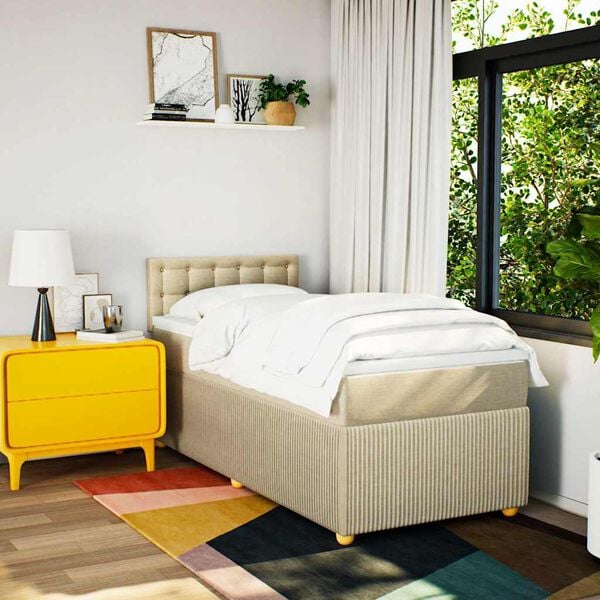 vidaXL Cama box spring con colch&oacute;n tela color crema 80x200 cm
