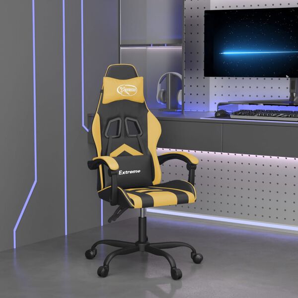 vidaXL Silla gaming cuero sint&eacute;tico negro y dorado
