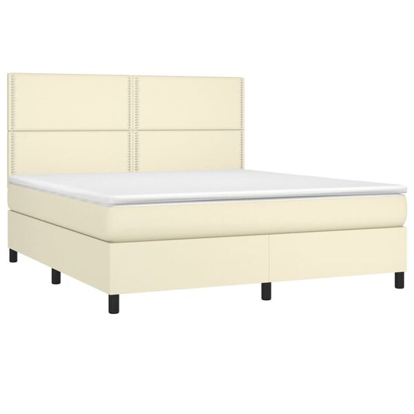 vidaXL Cama box spring con colch&oacute;n cuero sint&eacute;tico crema 180x200 cm