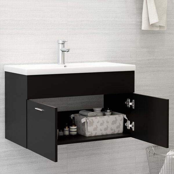 vidaXL Mueble con lavabo madera de ingeniería negro