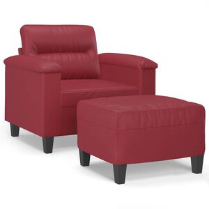 vidaXL Sill&oacute;n con taburete cuero sint&eacute;tico rojo tinto 60 cm