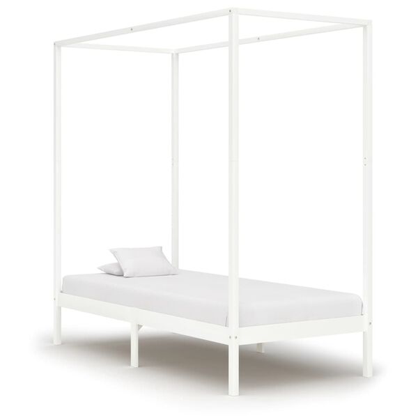 vidaXL Cama con dosel sin colch&oacute;n madera maciza blanco 90x200 cm