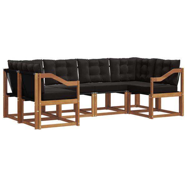 vidaXL Conjunto de sof&aacute;s de exterior con coj&iacute;n 6 pcs Natural y negro