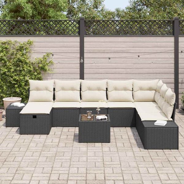 vidaXL Conjunto de sofá de jardín 9 pcs Negro ratán sintético