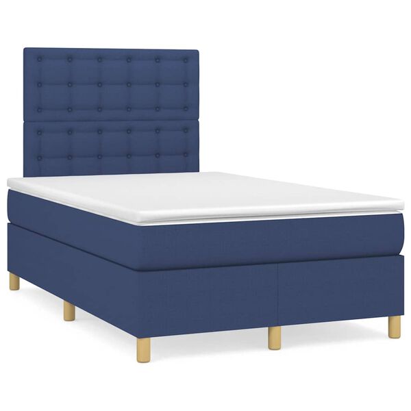 vidaXL Cama box spring con colch&oacute;n y luces LED tela azul 120x190 cm