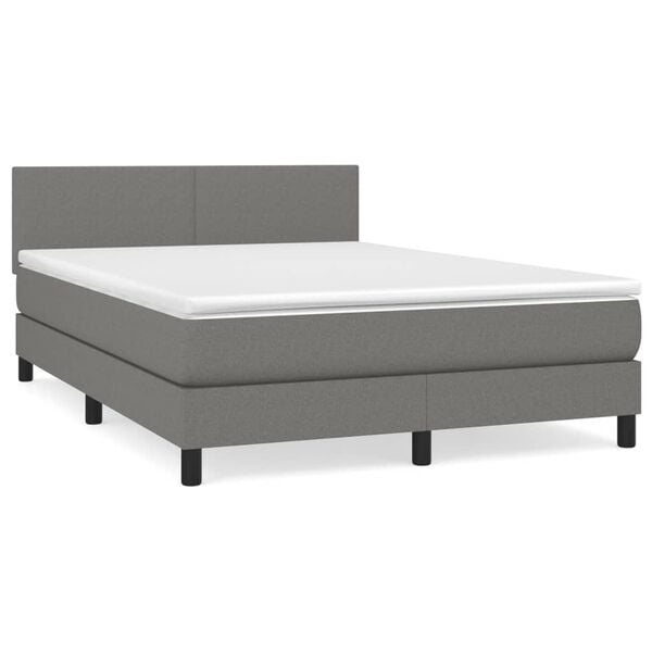 vidaXL Cama box spring con colch&oacute;n tela gris oscuro 140x190 cm