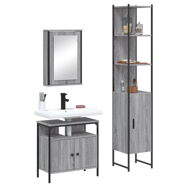 vidaXL Set de muebles de ba&ntilde;o 3 pzas madera contrachapada gris sonoma