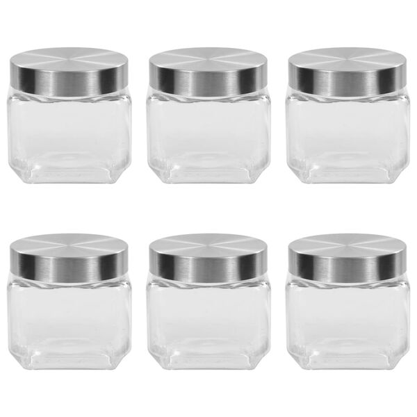 vidaXL Tarros de almacenaje con tapa plateada 6 uds 800 ml