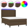 vidaXL Cama box spring colch&oacute;n luces LED tela marr&oacute;n oscuro 140x190 cm