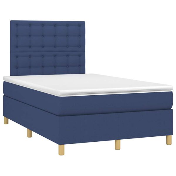 vidaXL Cama box spring con colch&oacute;n y luces LED tela azul 120x190 cm