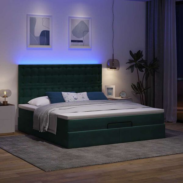 vidaXL Estructura de cama otomana colchones terciopelo verde oscuro