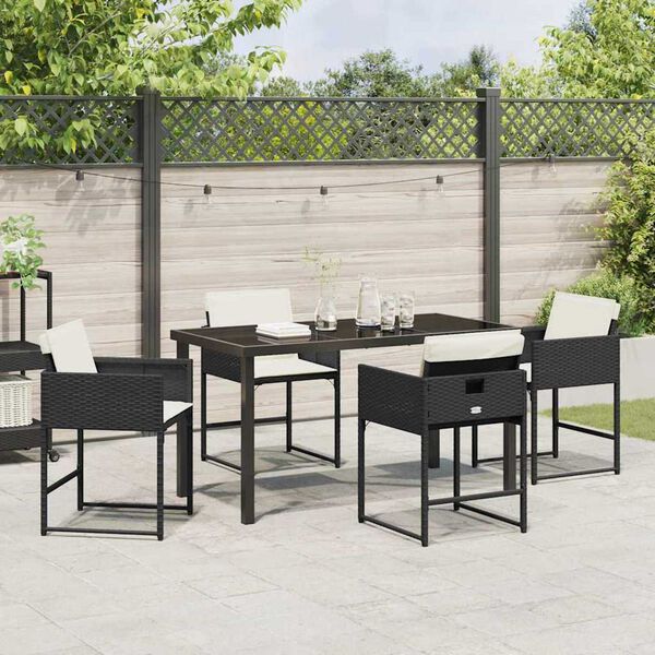 vidaXL Conjunto de Comedor de Jard&iacute;n 5 pcs Negro rat&aacute;n sint&eacute;tico