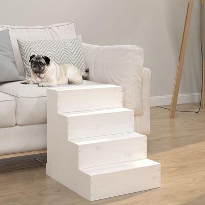 vidaXL Escalera para mascotas madera maciza de pino blanco 40x49x47 cm