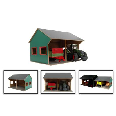 Kids Globe Cobertizo granja de juguete para 2 tractores juguete 1:16