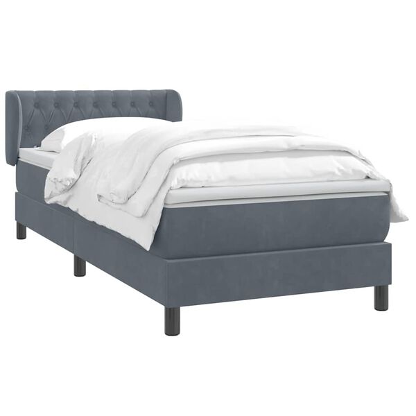 vidaXL Cama box spring con colch&oacute;n terciopelo gris oscuro 90x220 cm